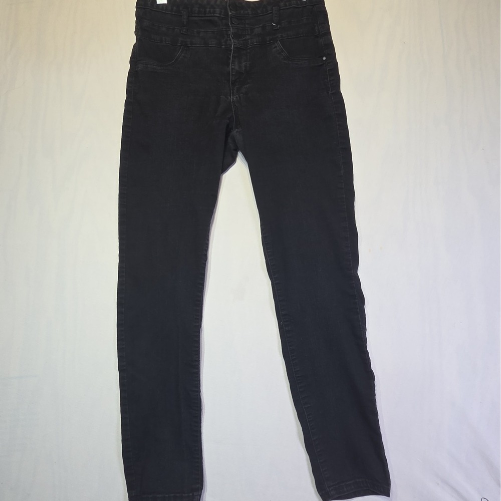 Refuge Women's 12 Black High Rise Skinny Jeans 3 Button Stretch Denim 27 Inseam